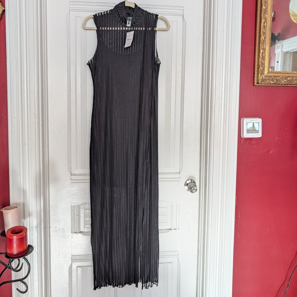 Forever 21 Goth Striped Mesh Turtlneck Maxi Dress Size XL NWT - Picture 2 of 10